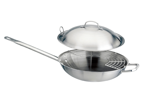 Wok With Grid And Cover Cm 32 S. 2500 3-Ply S/S-Aluminium-S/S